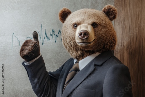 Obraz na płótnie Humorous Bear in Business Suit Represents Market Trends in Finance Illustration w salonie