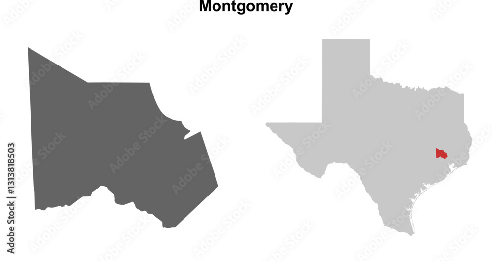 Fototapeta premium Montgomery County (Texas) blank outline map set