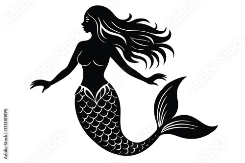 silhouette of swimming mermaids vector illustration