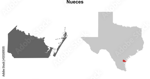 Nueces County (Texas) blank outline map set