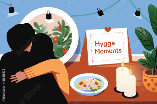 A heartwarming scene of a couple intimately sharing a rustic, homemade meal at a weathered wooden table, showcasing simple joy and connection.