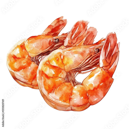 watercolor illustration Watercolor illustration of two shrimp. on transparent cutout, PNG file