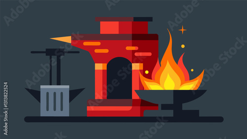 The furnace was a commanding presence in the workshop its ability to melt metal giving it an air of power and strength.. Vector illustration