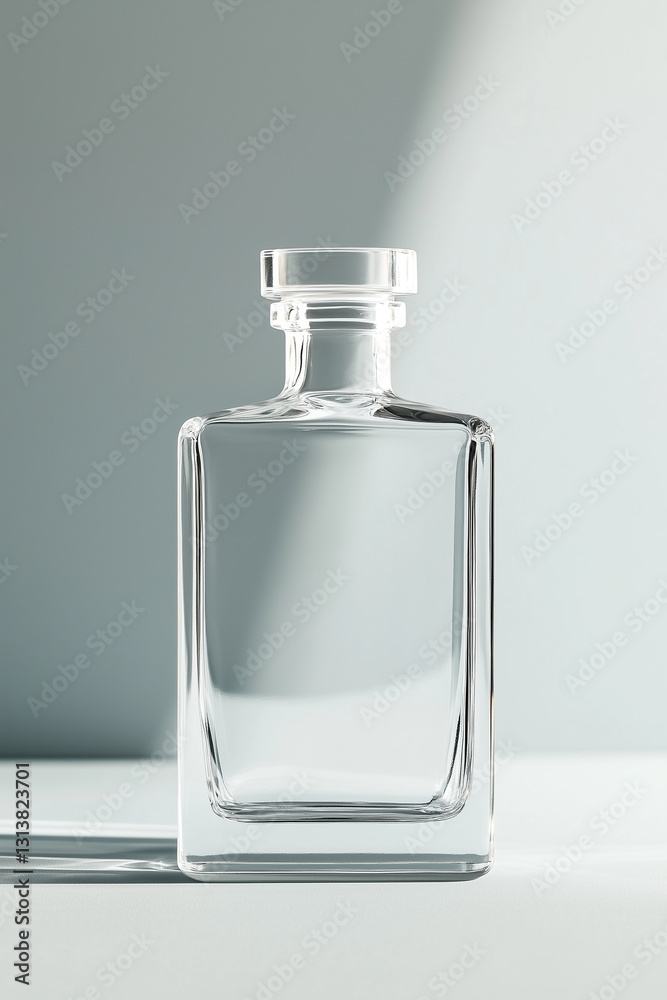 A luxurious, empty glass bottle with a square shape, ideal for high-end spirits or perfumes.
A luxurious, empty glass bottle with a square shape, ideal for high-end spirits or perfumes.
