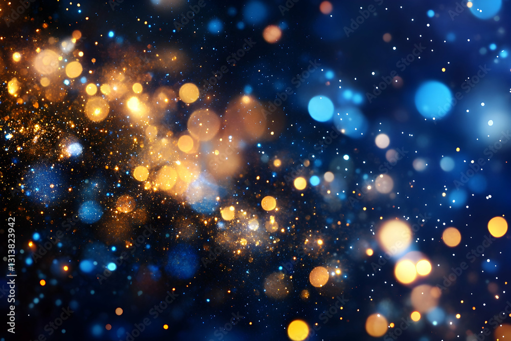 Abstract bokeh background with blue and gold lights, creating a sparkling, cosmic effect Abstract bokeh background with blue and gold lights, creating a sparkling, cosmic effect