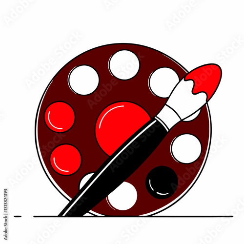 vibrant illustration of red and black artist palette with paintbrush dipped in red paint, symbolizing creativity and artistic expression