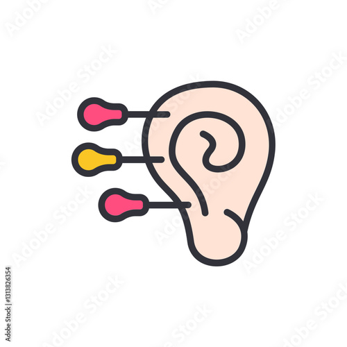 Ear Acupuncture colored icons, minimalist vector illustration ,simple transparent graphic element .Isolated on white background