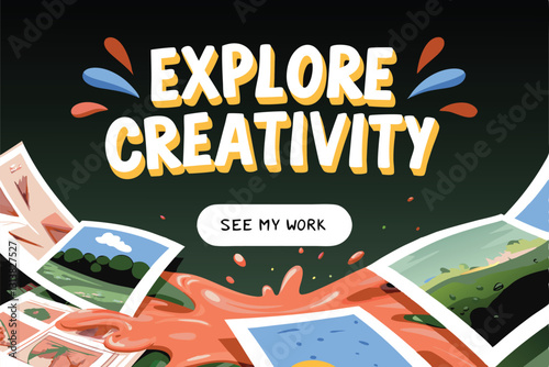 Design a vibrant landing page showcasing a designer's unique artwork, emphasizing visual dynamism and user engagement.