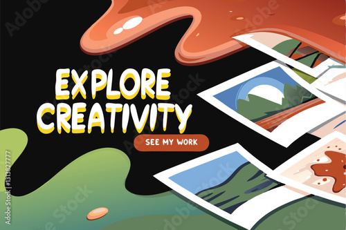 Design a vibrant landing page showcasing a designer's unique artwork; emphasize dynamic visuals and intuitive navigation.