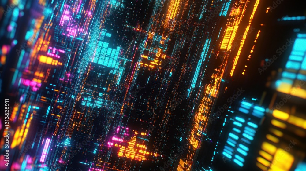 An abstract digital display of futuristic city lights at night An abstract digital display of futuristic city lights at night