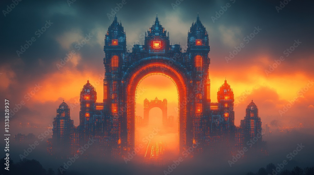 Fototapeta premium Epic fantasy archway, sunset