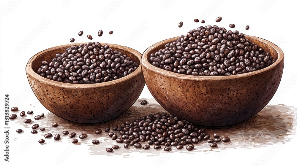 bowl of chia seed isolated,cartoon illustration style bowl of chia seed isolated,cartoon illustration style