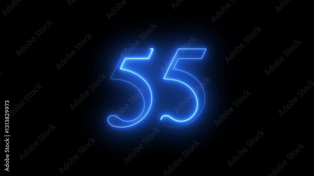 55 number text animation by cyan color neon on black background. 55 number text animation by cyan color neon on black background.