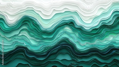 Abstract art depicting layered paper with different shades of green