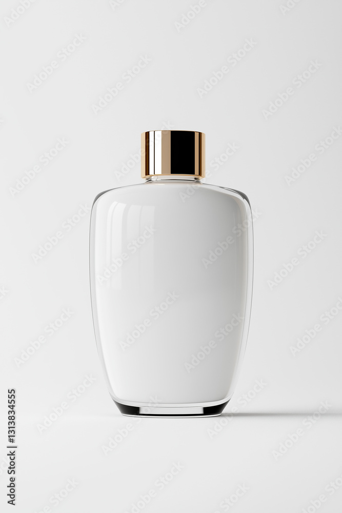 Elegant rounded glass perfume bottle with a sleek gold cap, set against a neutral background.
Elegant rounded glass perfume bottle with a sleek gold cap, set against a neutral background.