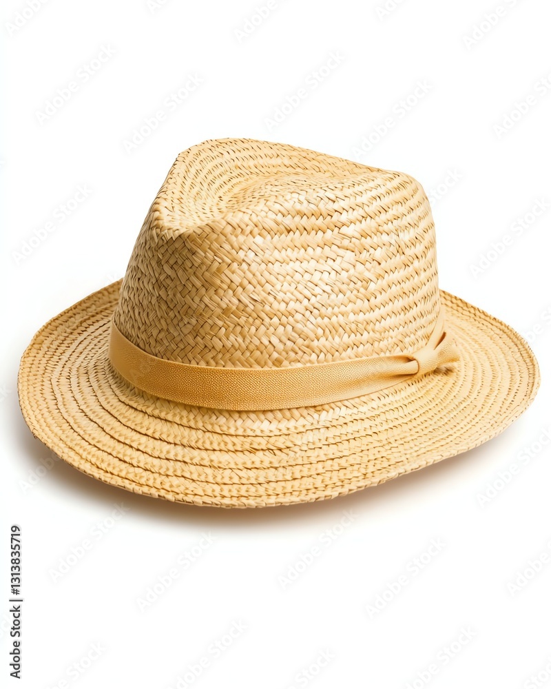 Stylish Straw Hat with Ribbon Isolated on White Background for Summer Stylish Straw Hat with Ribbon Isolated on White Background for Summer