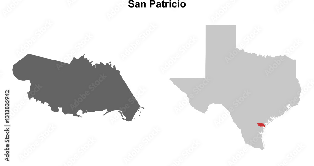 Fototapeta premium San Patricio County (Texas) blank outline map set