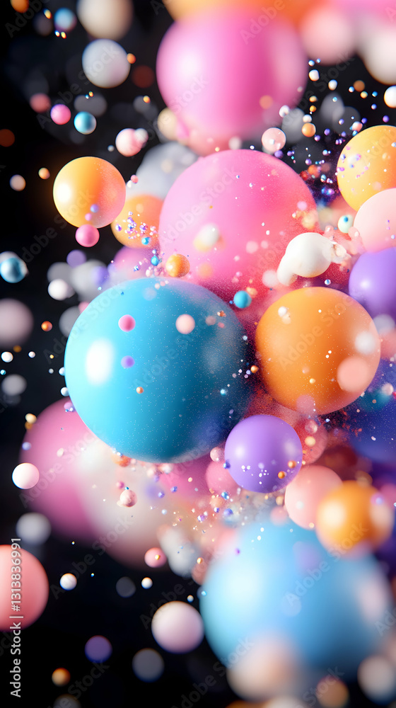 Colorful spheres and sparkles float in a dark void Colorful spheres and sparkles float in a dark void