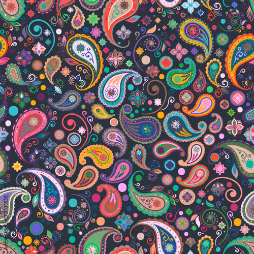 Paisley, ornament, teardrop pattern, boteh, buta, fertility and life symbol, seamless pattern