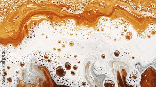 Abstract Colorful Swirls of Creamy Coffee with Bubbles and Foam