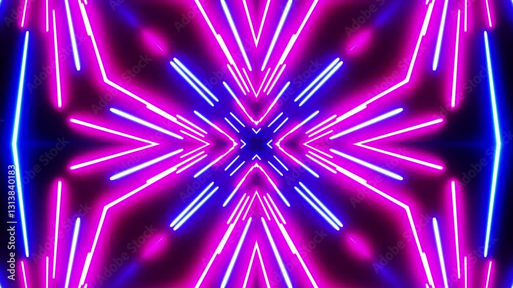 Horizontal glowing lines move in space. Kaleidoscope VJ loop.