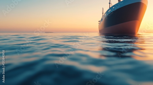 Sunset view of a boat sailing on calm waters with ripples under a colorful sky photo