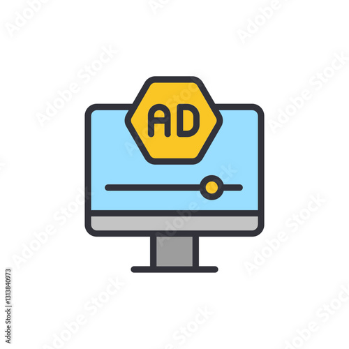 Ad blocker video colored icons, minimalist vector illustration ,simple transparent graphic element .Isolated on white background