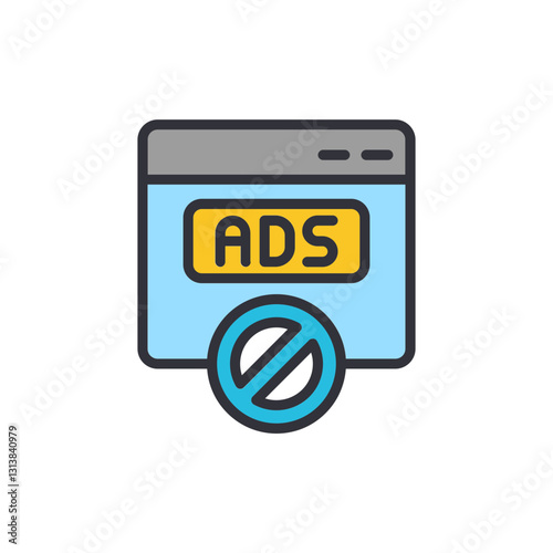 Ad blocker colored icons, minimalist vector illustration ,simple transparent graphic element .Isolated on white background