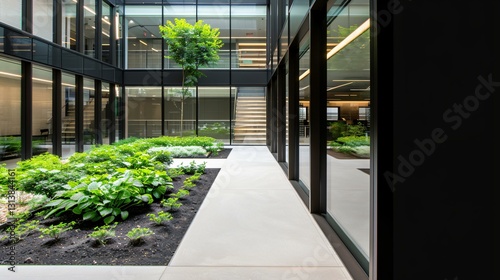 Green office building with solar shading  high-performance insulation  and passive ventilation system