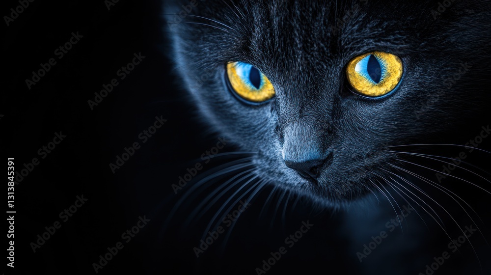 Mysterious Gaze: A Close-Up Portrait of a Black Cat with Glowing Eyes Mysterious Gaze: A Close-Up Portrait of a Black Cat with Glowing Eyes