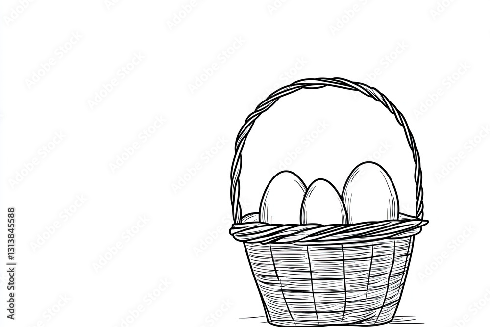 Fototapeta premium simple basket holds three beautifully decorated eggs, symbolizin