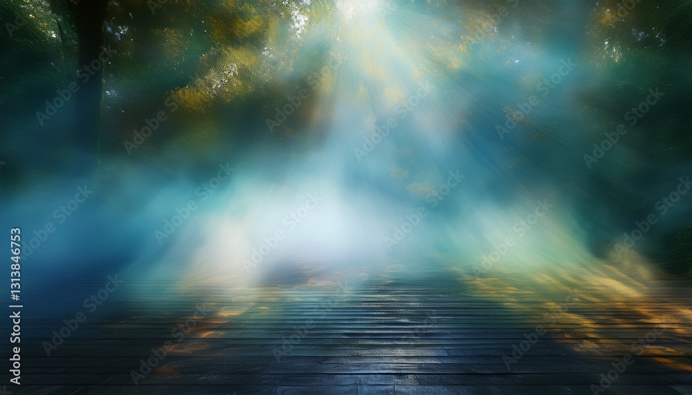 Fototapeta premium Fog and diffused light effect, creating an atmosphere of lightness – a magical background for unique and dreamy designs