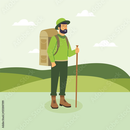 illustration man explore with backpack