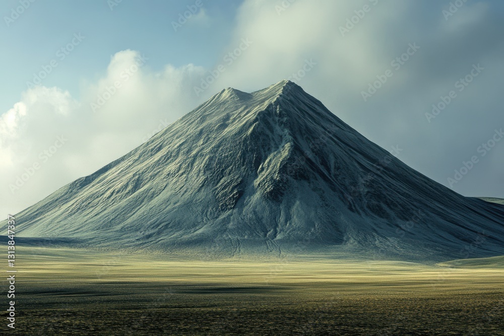 Fototapeta premium Majestic mountain peak under a clear sky with gentle clouds and expansive landscape