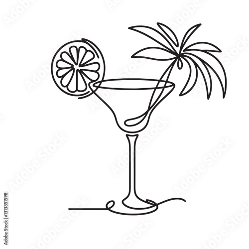Vector  one line drawing  of Piña colada alcohol coctail