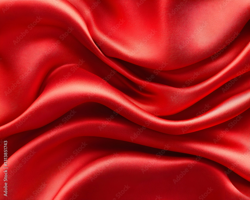 Fototapeta premium Luxurious red satin fabric with elegant, flowing folds and rich texture