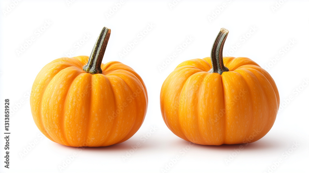 Obraz premium Isolated on a white background, the two mini pumpkins stand out with their distinct shape and color.