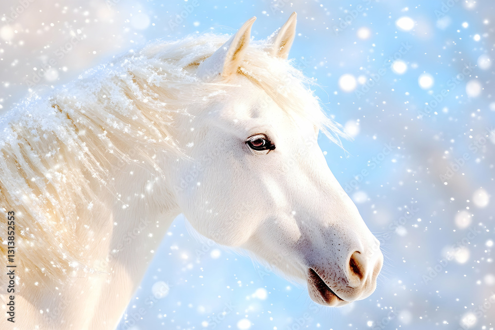 Majestic white horse portrait in snowy winter scene (1) Majestic white horse portrait in snowy winter scene (1)