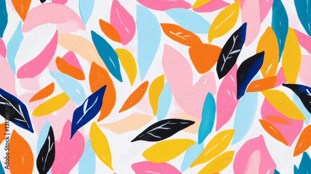 Fototapeta premium Colorful abstract leaf pattern featuring various bright hues in a playful arrangement on a light background