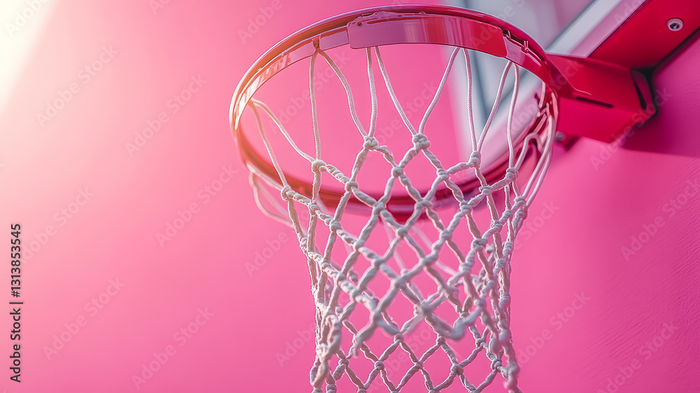 Basketball hoop with pink background and sunlight. Basketball hoop with pink background and sunlight.
