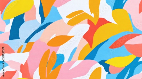 Vibrant abstract painting featuring colorful shapes and patterns in a lively arrangement