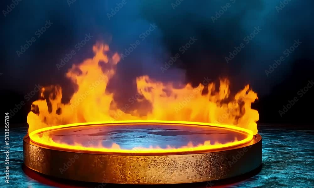 Fiery Golden Platform: Abstract 3D Animation Loop Fiery Golden Platform: Abstract 3D Animation Loop