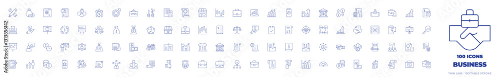 100 Business Icons Collection. Thin line icon. Editable stroke. Vector, project management, profits, profit, briefcase, branding, bookkeeping, blockchain, bill 100 Business Icons Collection. Thin line icon. Editable stroke. Vector, project management, profits, profit, briefcase, branding, bookkeeping, blockchain, bill