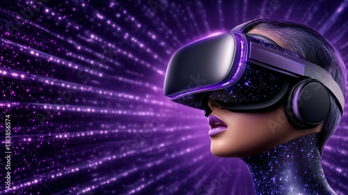 Immersive Virtual Reality Experience: A Woman Exploring a Digital Universe