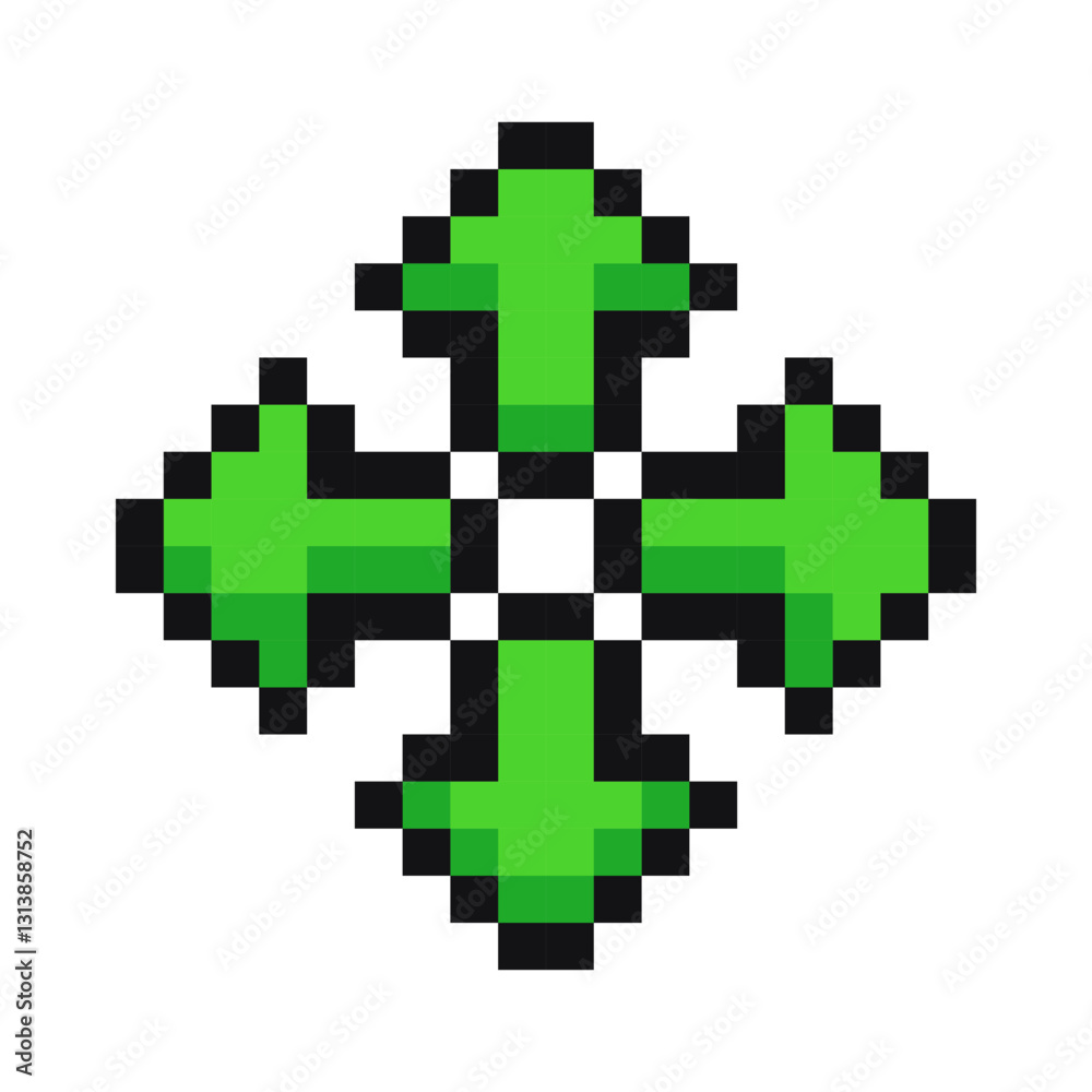 Obraz premium Pixel directional buttons for video games. Pixel art direction arrow button. Directions of movement for 8 bit video game.