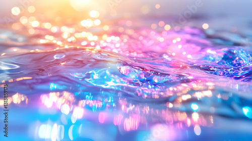 Shimmering water surface with colorful bokeh lights