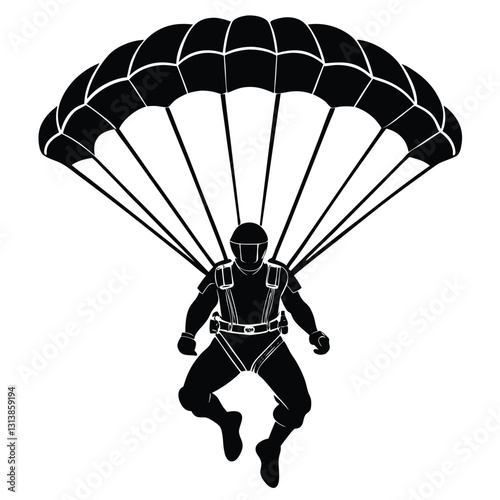 Vector silhouette of woman jumps on parachute on white background