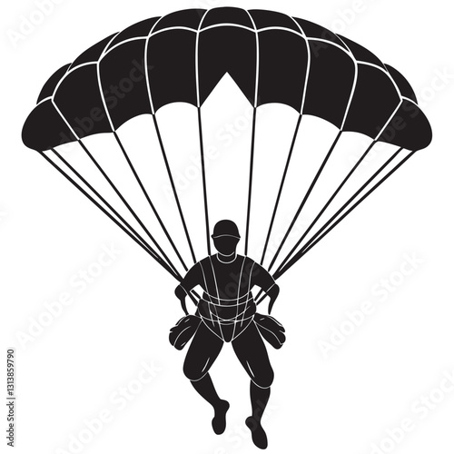 Vector silhouette of woman jumps on parachute on white background