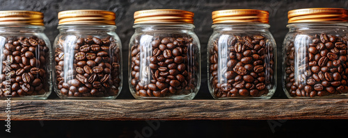 Wallpaper Mural Jars of roasted coffee beans on wooden shelf Torontodigital.ca