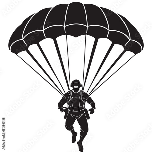 Vector silhouette of woman jumps on parachute on white background
